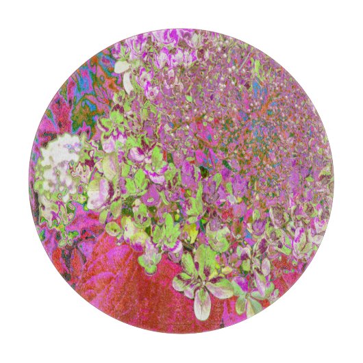 チャートレエレガントーズグリーン、ピンク、青あじさい カッティングボード (正面)