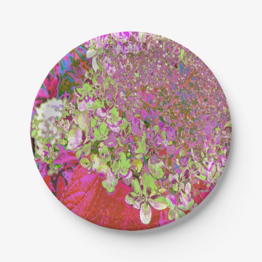 チャートレエレガントーズグリーン、ピンク、青あじさい ペーパープレート (正面)