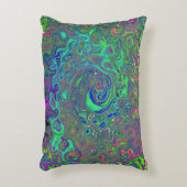 チャートレトリップ(幻覚体験)のようなーズとブルーレトロ液体スワール アクセントクッション (正面(垂直))