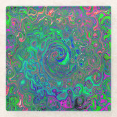 チャートレトリップ(幻覚体験)のようなーズとブルーレトロ液体スワール ガラスコースター (正面)