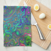 チャートレトリップ(幻覚体験)のようなーズとブルーレトロ液体スワール キッチンタオル (四つ折り)