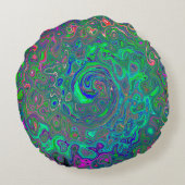 チャートレトリップ（幻覚体験）のようなーズとブルーレトロ液体スワール ラウンドクッション (裏面)
