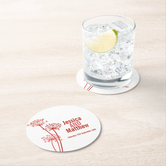 チャート結婚アート赤紙コースター ラウンドペーパーコースター (インサイチュ)