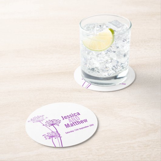 チャービル結婚グラフィックアート紫の紙コースター ラウンドペーパーコースター (インサイチュ)