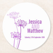 チャービル結婚グラフィックアート紫の紙コースター ラウンドペーパーコースター (正面)