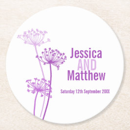 チャービル結婚グラフィックアート紫の紙コースター ラウンドペーパーコースター