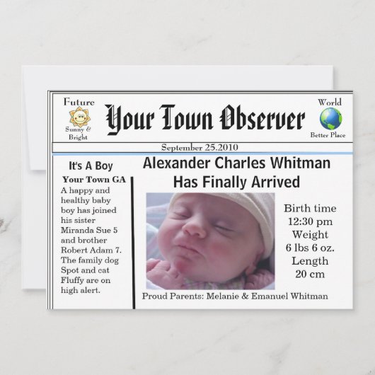 チャーミングで及びユニークなベビーの誕生の発表 案内状 (正面)