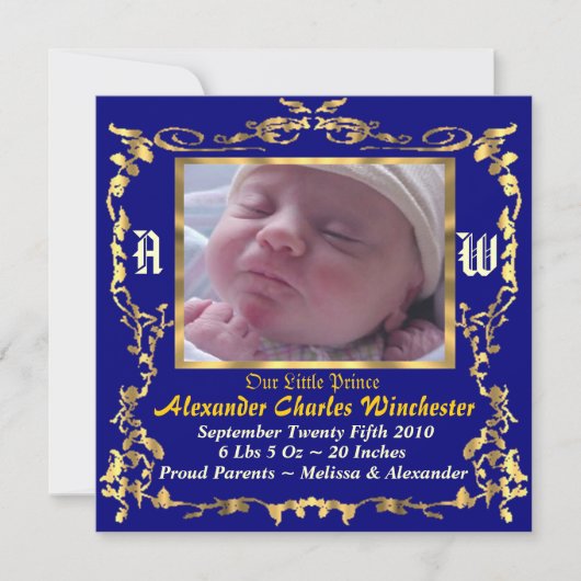 チャーミングで及びユニークなベビーの誕生の発表 案内状 (正面)