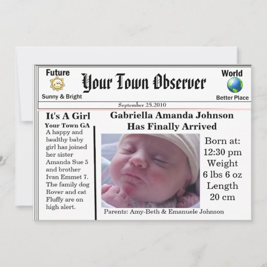 チャーミングで及びユニークなベビーの誕生の発表 案内状 (正面)