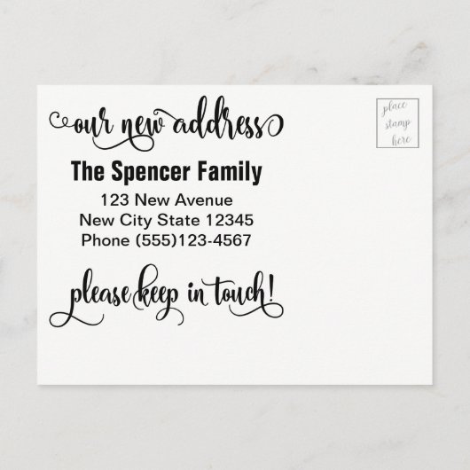 チャーミングで古い巣箱の写真の"引っ越しました"の通知 案内ポストカード (裏面)