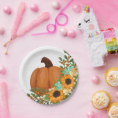 チャーミングなひまわりとオレンジ色のカボチャ ペーパープレート (パーティー)