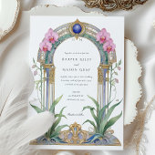 チャーミングなアール・ヌーヴォー・オーキッド フラワーのウェディング 招待状