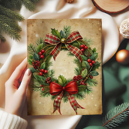 チャーミングなクリスマスリースの包装紙 レトロな雰囲気 薄葉紙