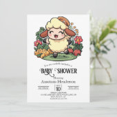 チャーミングなコテージコアの羊のベビーシャワー 招待状 (スタンド正面)