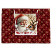 チャーミングなサンタと赤い鼻のルドルフのギフトバッグ ラージペーパーバッグ (正面)