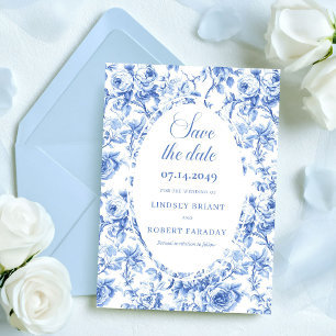 チャーミングなダスティーブルーのバラたち 結婚式のSave the Date 案内状