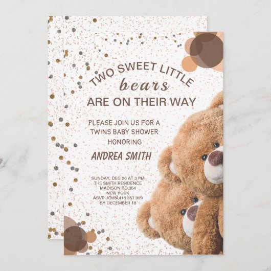 チャーミングなツインベアのベビー招待状 招待状 (正面/裏面)