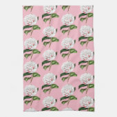 チャーミングなツバキの花柄 キッチンタオル (縦)