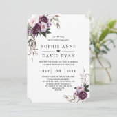 チャーミングなパープルピンクの芍薬の花のウェディング 招待状 (スタンド正面)