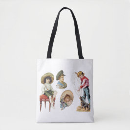 チャーミングなビクトリア時代の子供たちと犬のコラージュ トートバッグ