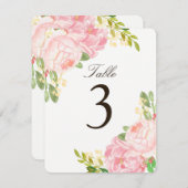 チャーミングなピンクの牡丹のテーブルナンバーカード 招待状 (正面/裏面)