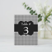 チャーミングなブラック&ホワイトのギンガム結婚式テーブルカード 招待状 (スタンド正面)