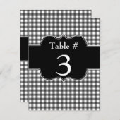 チャーミングなブラック&ホワイトのギンガム結婚式テーブルカード 招待状 (正面/裏面)