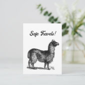 チャーミングなラマのスケッチ, かわいい動物のインク画 ポストカード (スタンド正面)