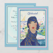 チャーミングなヴィンテージアートデコの女性パーティー 招待状 (正面/裏面)