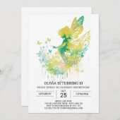 チャーミングな乙女の妖精の誕生日 招待状 (正面/裏面)