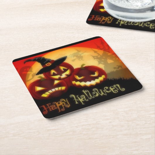 チャーミングな休日のカボチャ スクエアペーパーコースター (アングル)