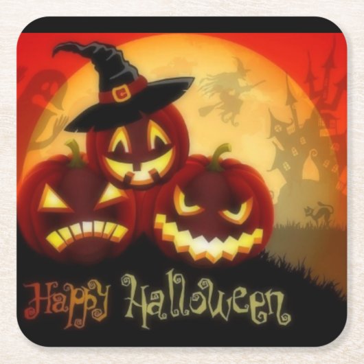 チャーミングな休日のカボチャ スクエアペーパーコースター (正面)