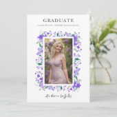 チャーミングな優雅な花の卒業式のラベンダー色の写真 招待状 (スタンド正面)