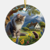 チャーミングな国内長毛種の猫の記念品 セラミックオーナメント (正面)