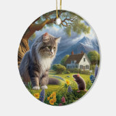 チャーミングな国内長毛種の猫の記念品 セラミックオーナメント (左)