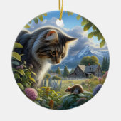 チャーミングな国内長毛種の猫の記念品 セラミックオーナメント (正面)