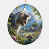 チャーミングな国内長毛種の猫の記念品 セラミックオーナメント (左)