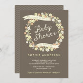 チャーミングな庭の花のリースの中立ベビーシャワー 招待状 (正面/裏面)