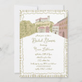 チャーミングな手描きリュブリャナ城 ブライダルシャワー 招待状 (正面)