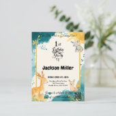 チャーミングな森林の動物の1歳誕生日招待状 ポストカード (スタンド正面)