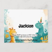 チャーミングな森林の動物の1歳誕生日招待状 ポストカード (裏面)