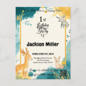 チャーミングな森林の動物の1歳誕生日招待状 ポストカード (正面)