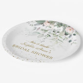 チャーミングな水彩ピンクの花のゴールドのウェディングシャワー ペーパープレート (アングル)