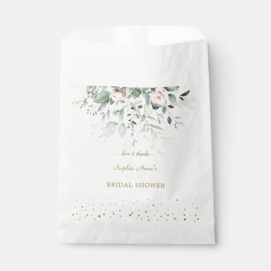 チャーミングな水彩ピンクの花のゴールド ブライダルシャワー フェイバーバッグ (正面)