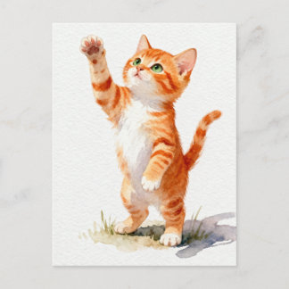 チャーミングな水彩画のオレンジテビー子猫の伸び ポストカード