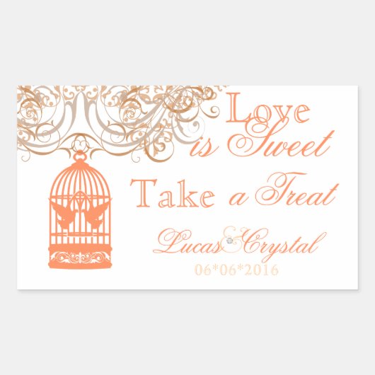 チャーミングな珊瑚の鳥かごキャンデーのビュッフェのステッカー 長方形シール (正面)