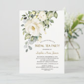 チャーミングな白いクリームの花の ブライダル ティーパーティー 招待状 (スタンド正面)