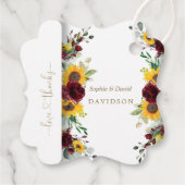 チャーミングな秋のバーガンディローズとヒマワリのウェディング フェイバータグ (裏面)