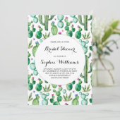 チャーミングな緑の水彩画のサボテンのブライダルシャワー 招待状 (スタンド正面)