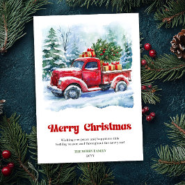 チャーミングな赤いトラックのクリスマスシーンのラスティックカード シーズンカード